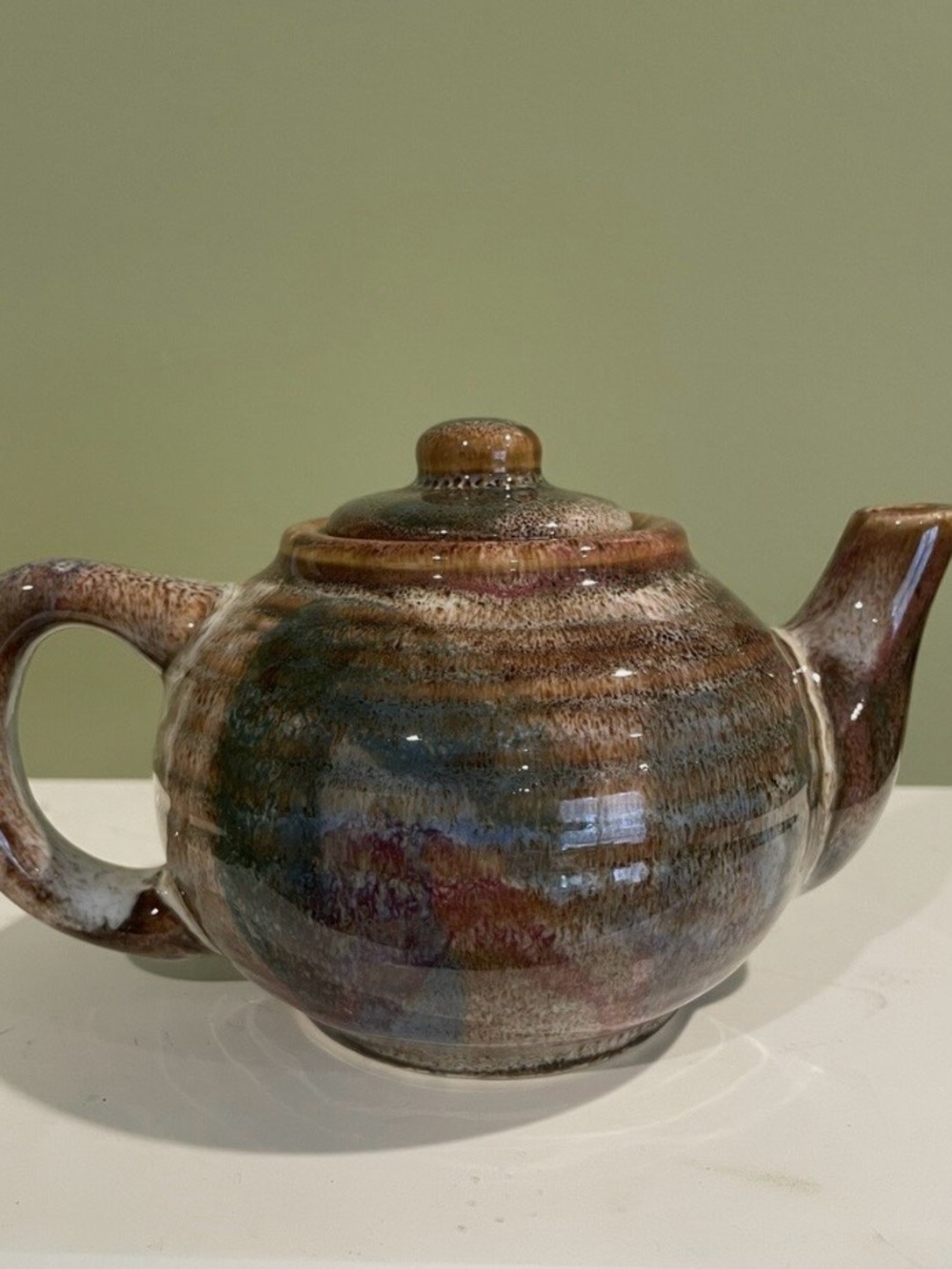 Handcrafted Ceramic Teapot in Brown and Blue Glaze - Unbranded